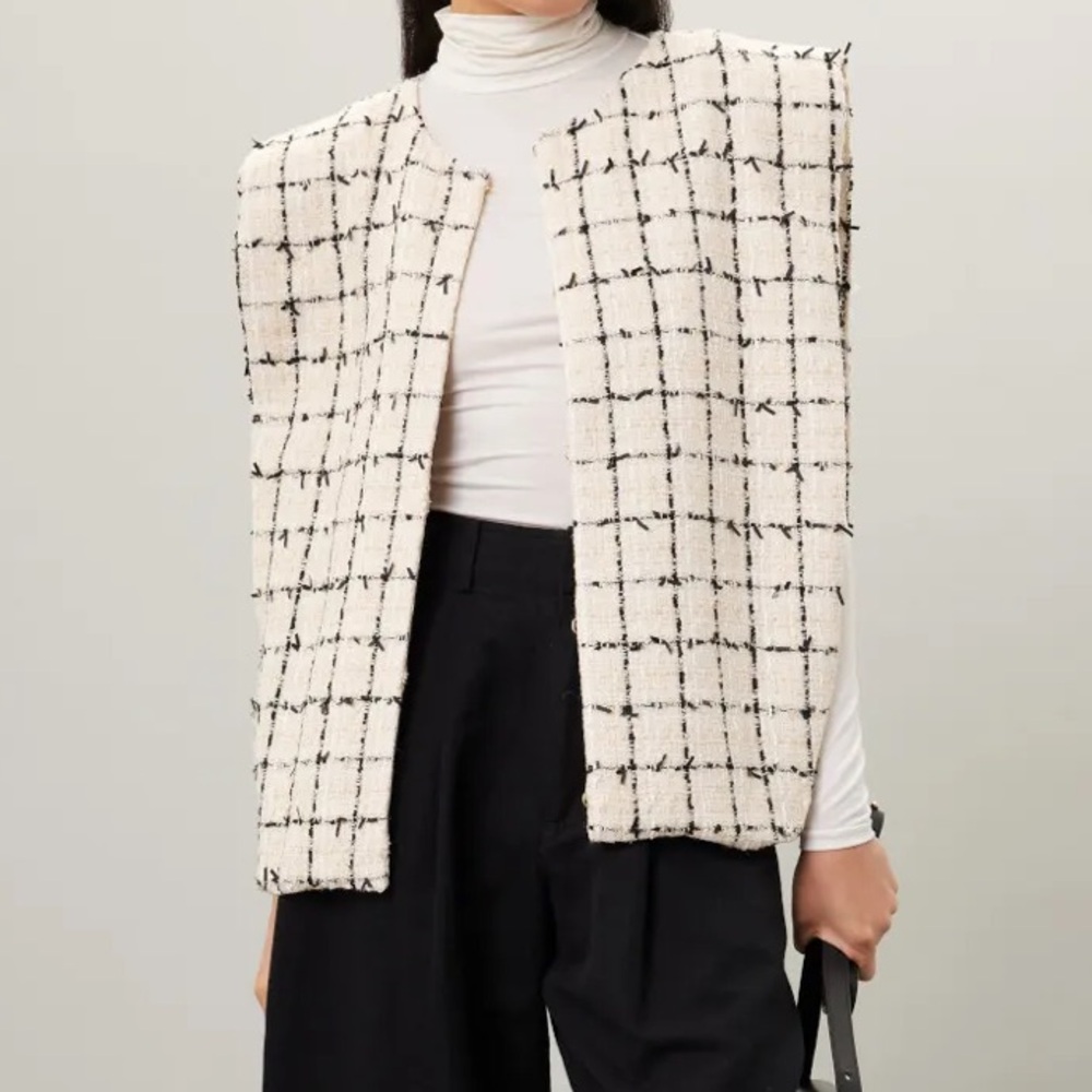 English Factory Plaid Cream and Black tweed vest